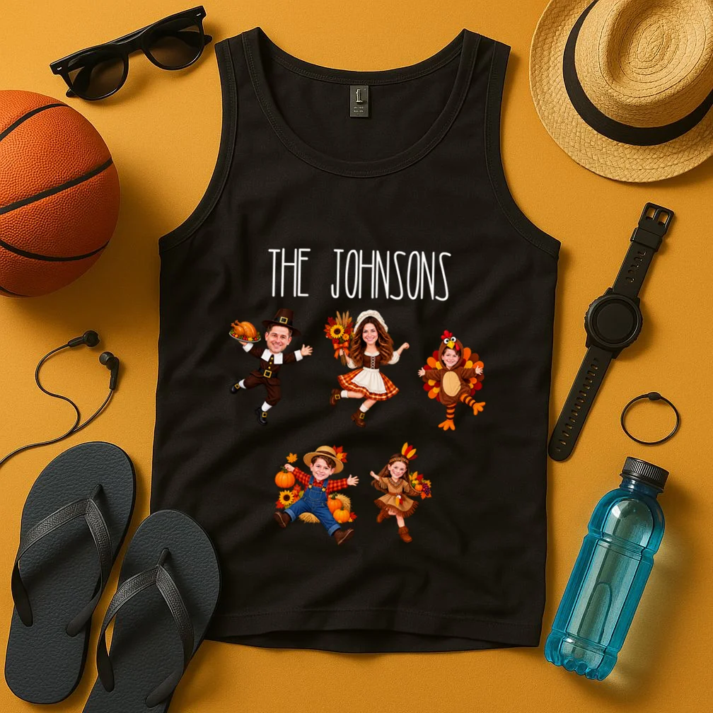 Personalized Thanksgiving Family Photo Tank Top - Custom Faces & Name - Front 3