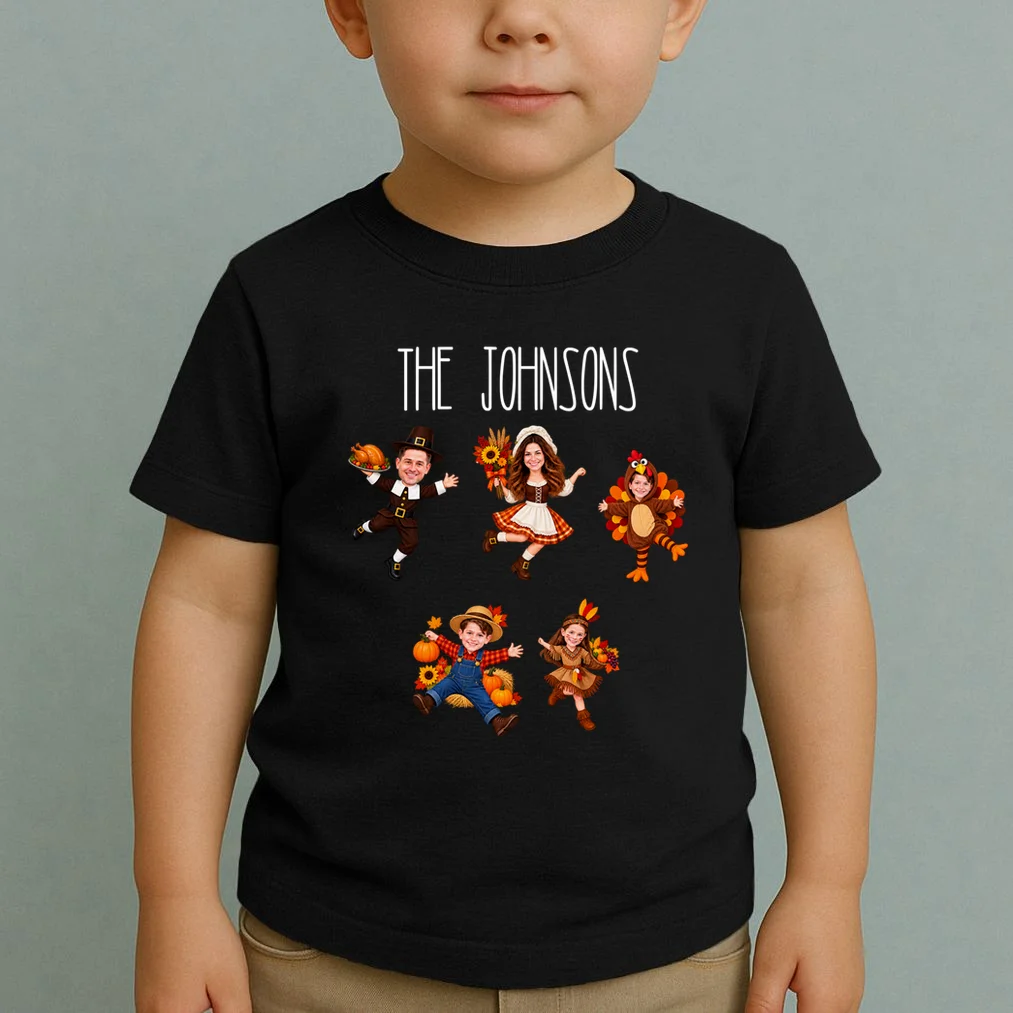 Personalized Thanksgiving Family Photo Toddler T-Shirt - Custom Faces & Name - Front 1