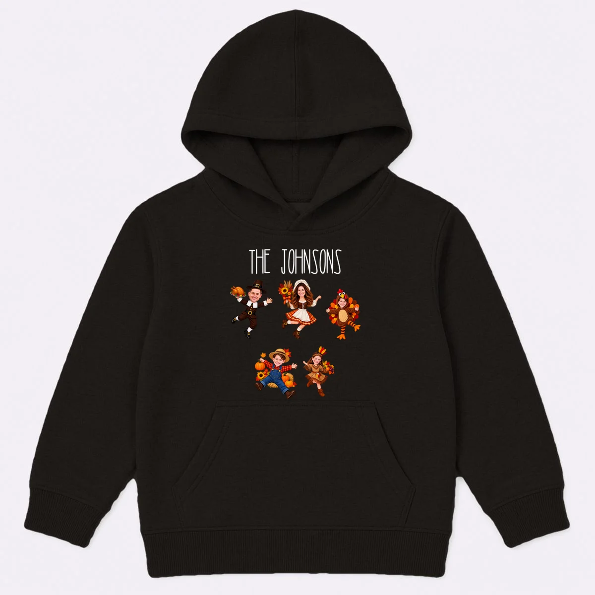 Personalized Thanksgiving Family Photo Kids Hoodie - Custom Faces & Name - Front