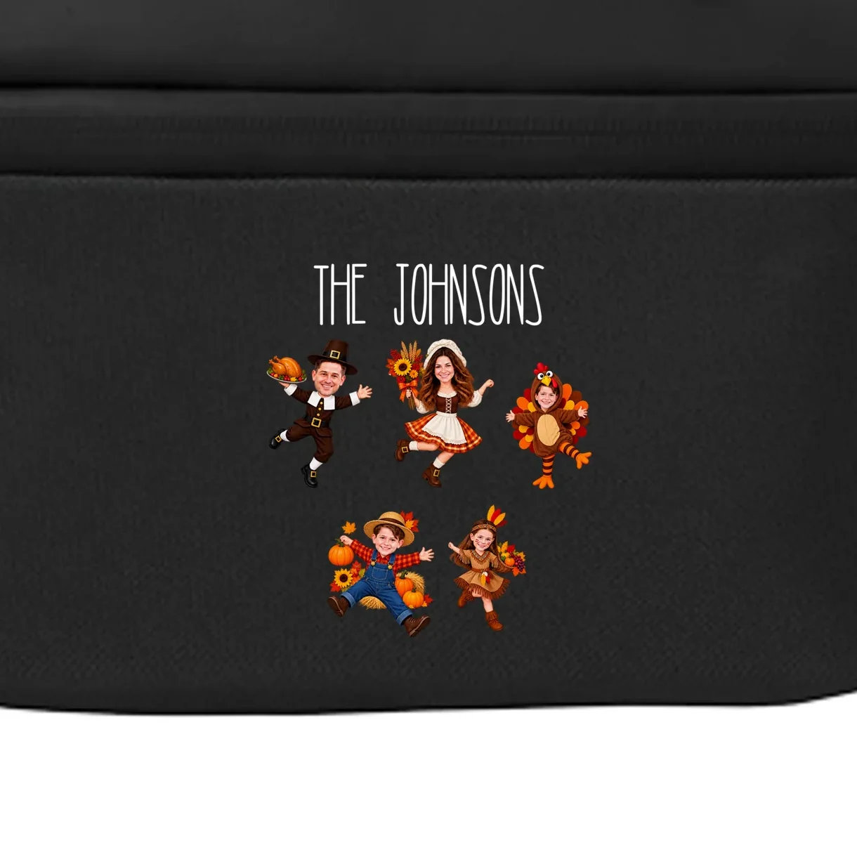 Personalized Thanksgiving Family Photo Crossbody - Custom Faces & Name - Front - Close-up