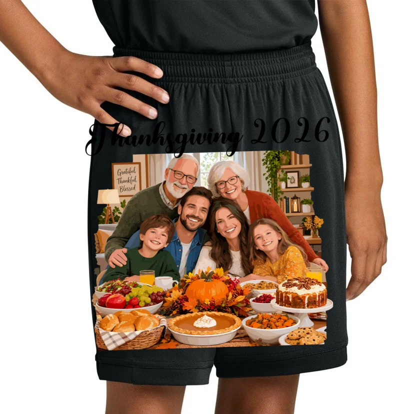 Personalized Thanksgiving Family Portrait – Custom Family Photo Fall Holiday Design Kids Shorts - Front 1