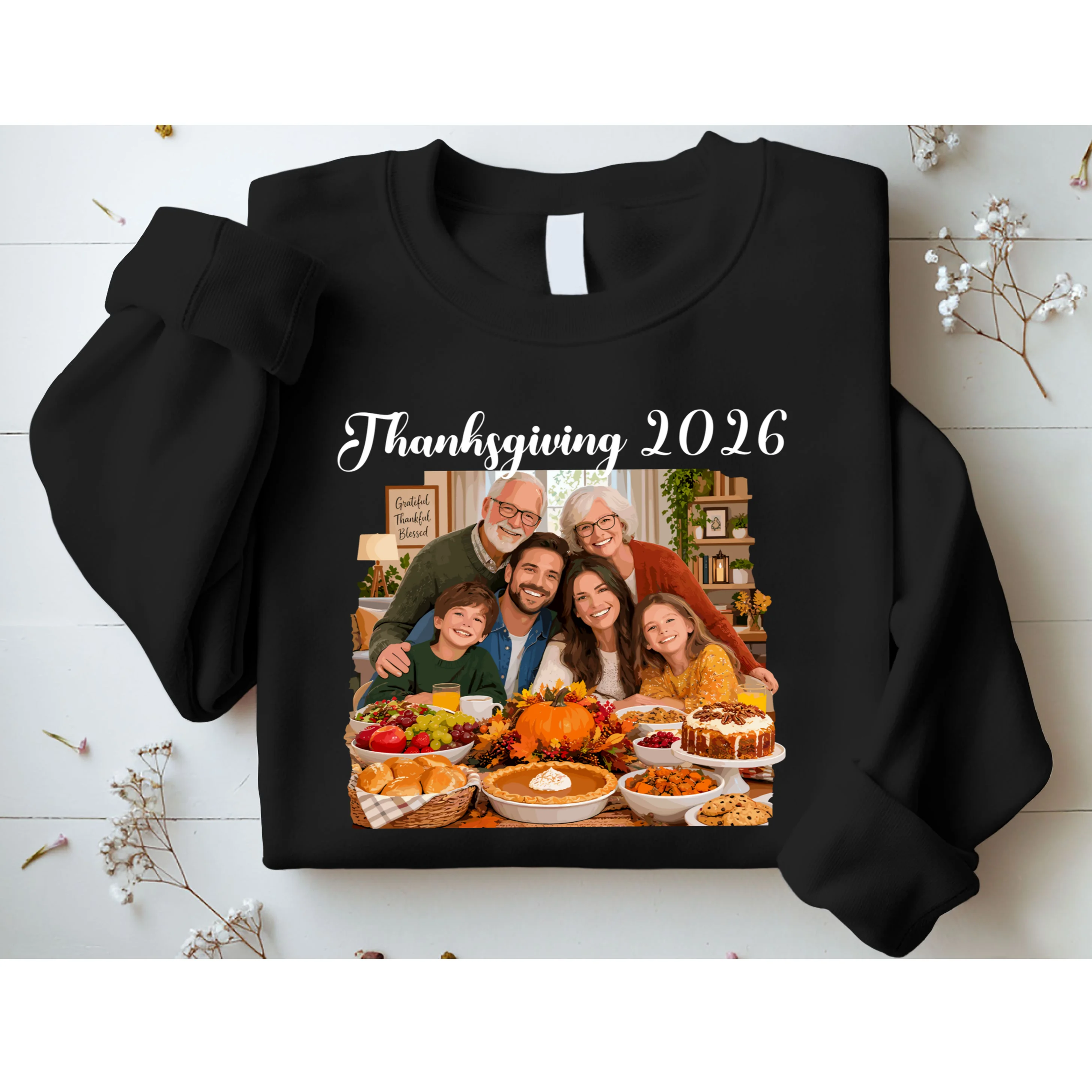 Personalized Thanksgiving Family Portrait – Custom Family Photo Fall Holiday Design Men's Sweatshirt - Front 1