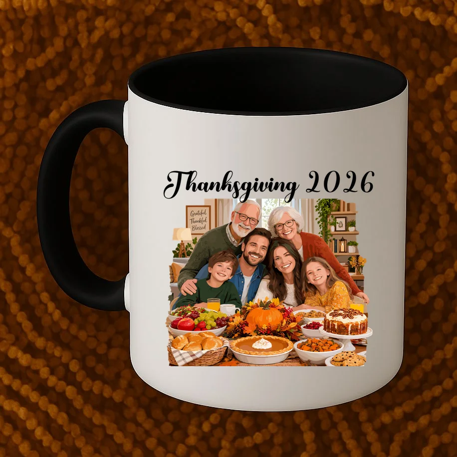 Personalized Thanksgiving Family Portrait – Custom Family Photo Fall Holiday Design Mug - Front 1