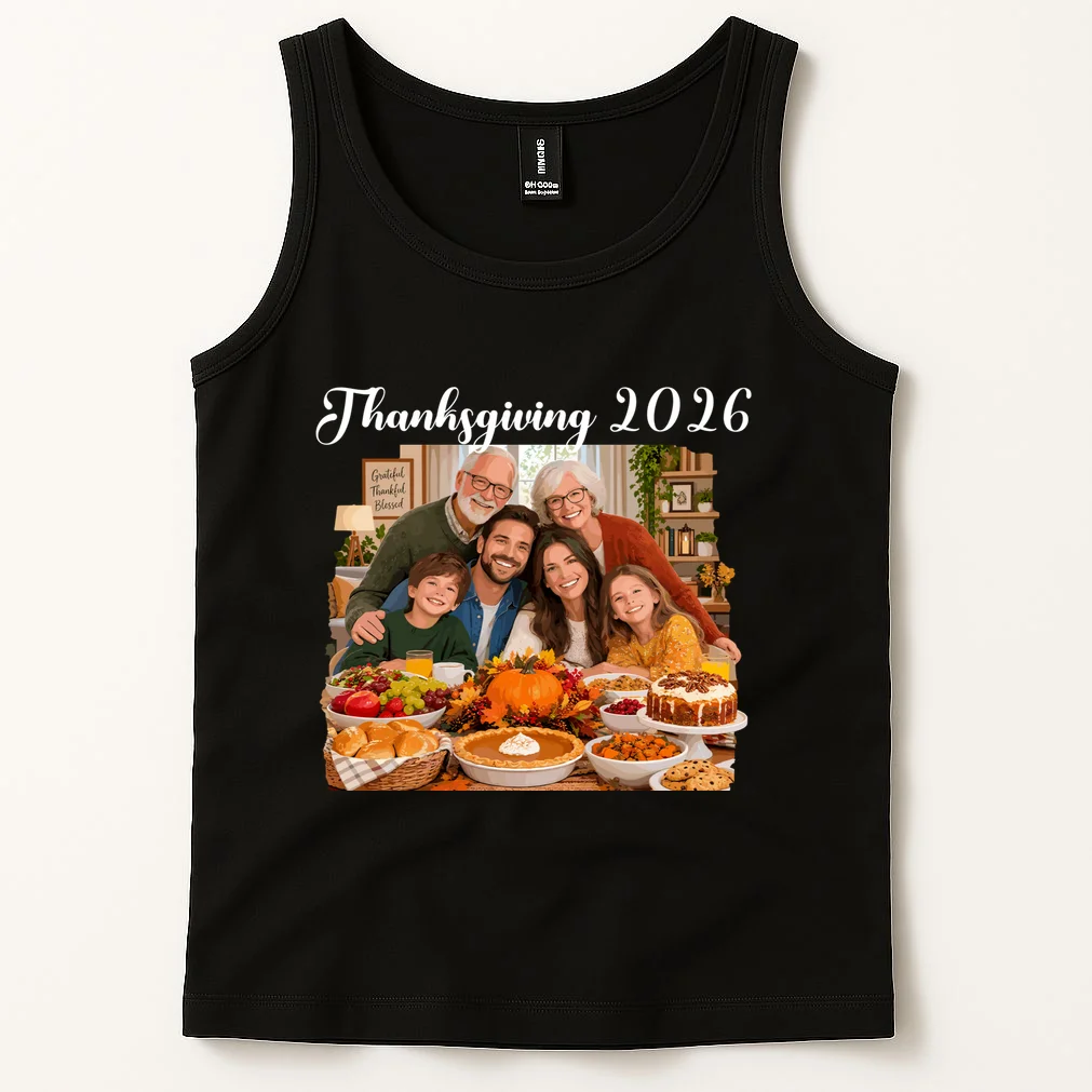 Personalized Thanksgiving Family Portrait – Custom Family Photo Fall Holiday Design Men's Tank Top - Front 1