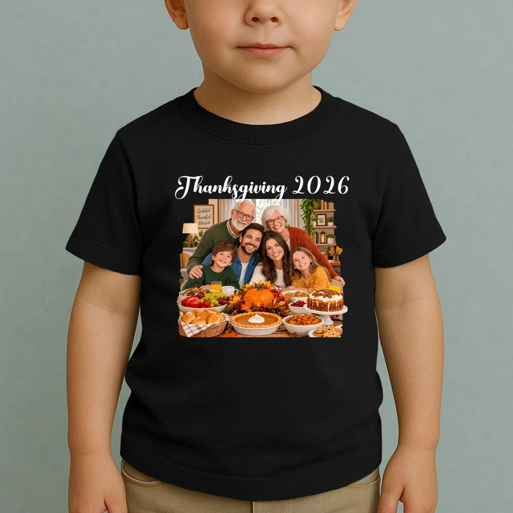Personalized Thanksgiving Family Portrait – Custom Family Photo Fall Holiday Design Toddler T-Shirt - Front 1