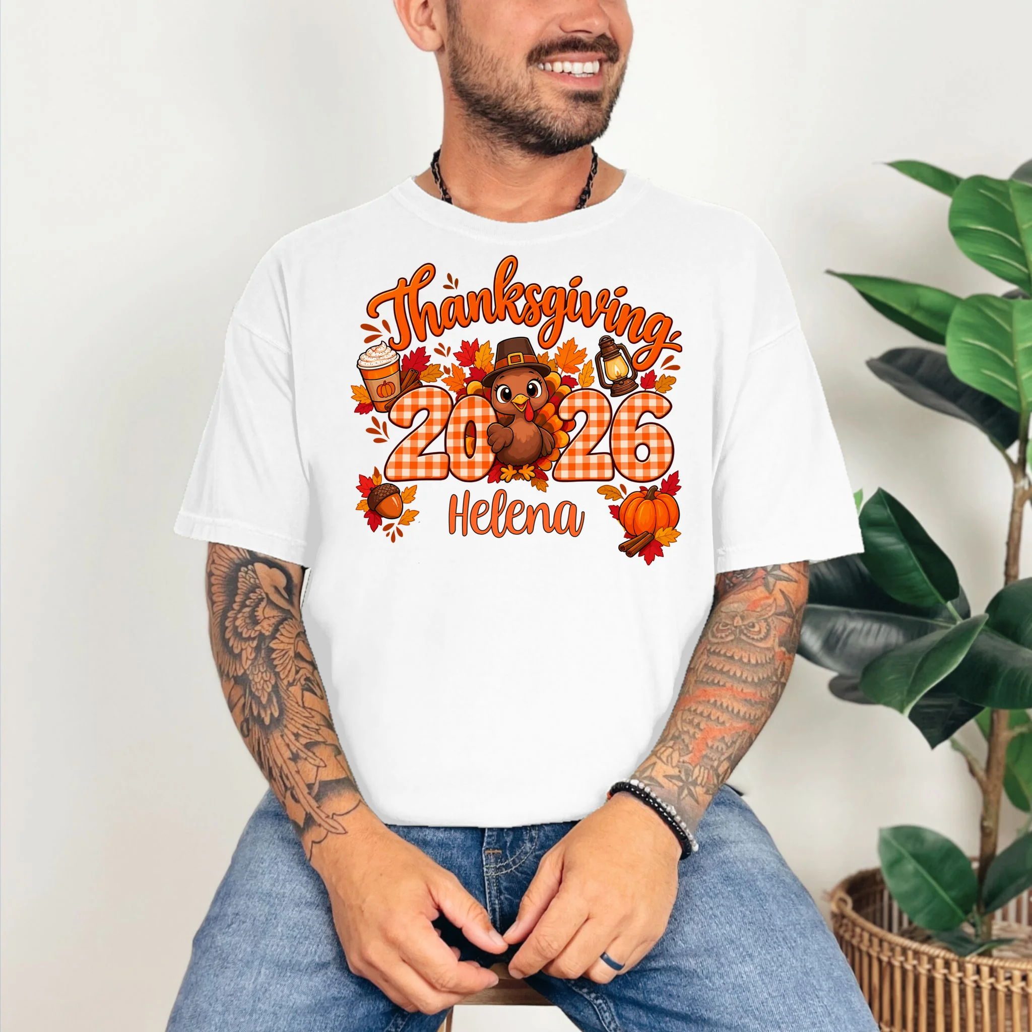 Personalized Turkey Thanksgiving Comfort Colors Unisex T-Shirt - Front 2