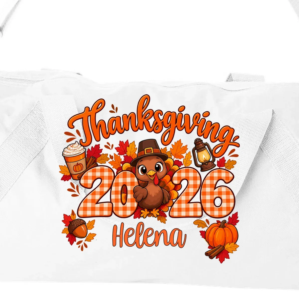 Personalized Turkey Thanksgiving Duffel Bag - Front - Close-up