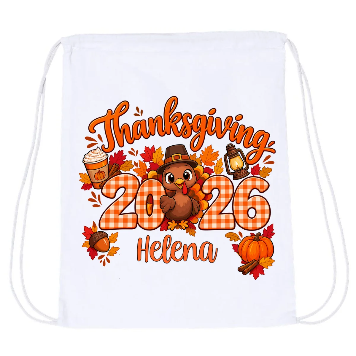 Personalized Turkey Thanksgiving Drawstring Bag - Front