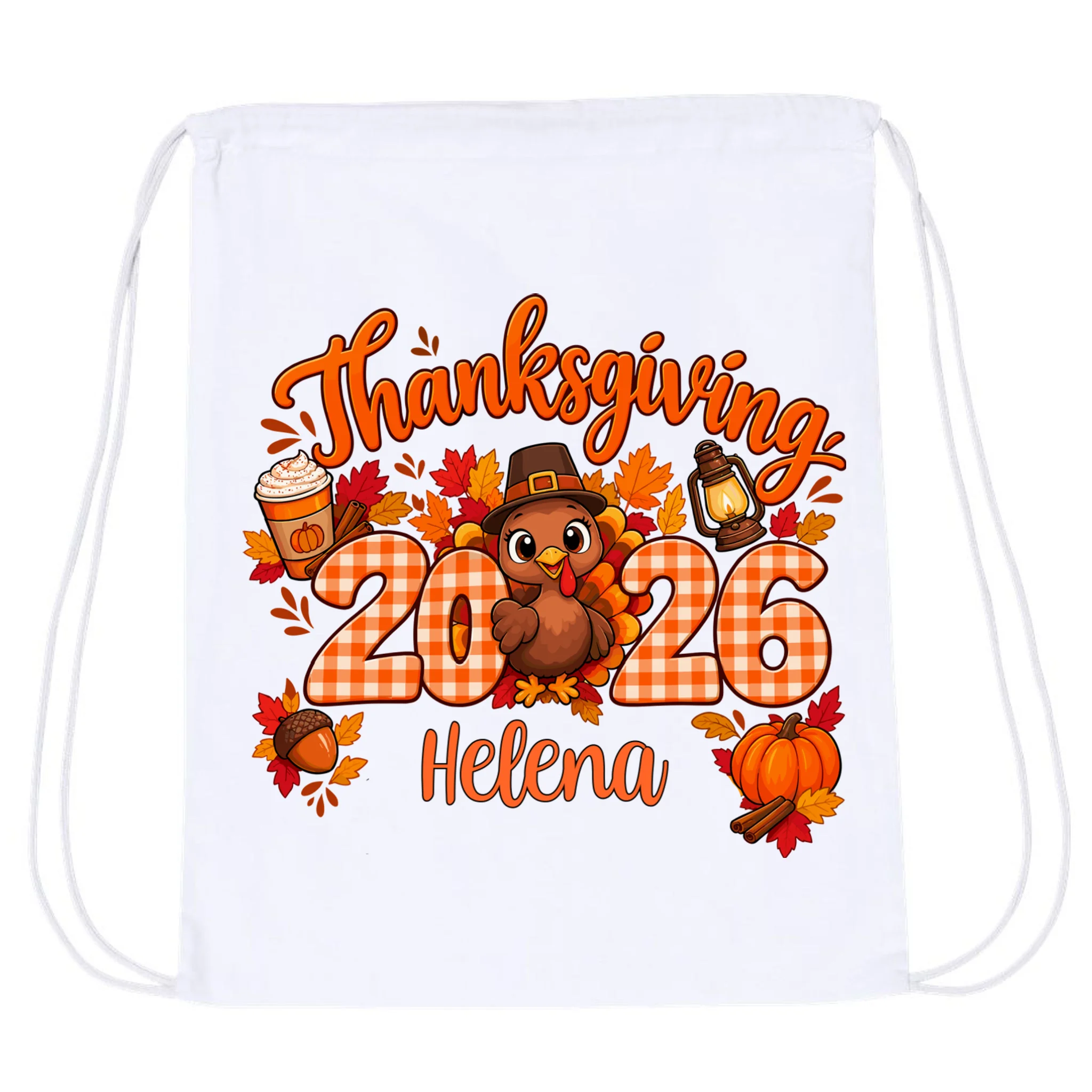 Personalized Turkey Thanksgiving Drawstring Bag - Front