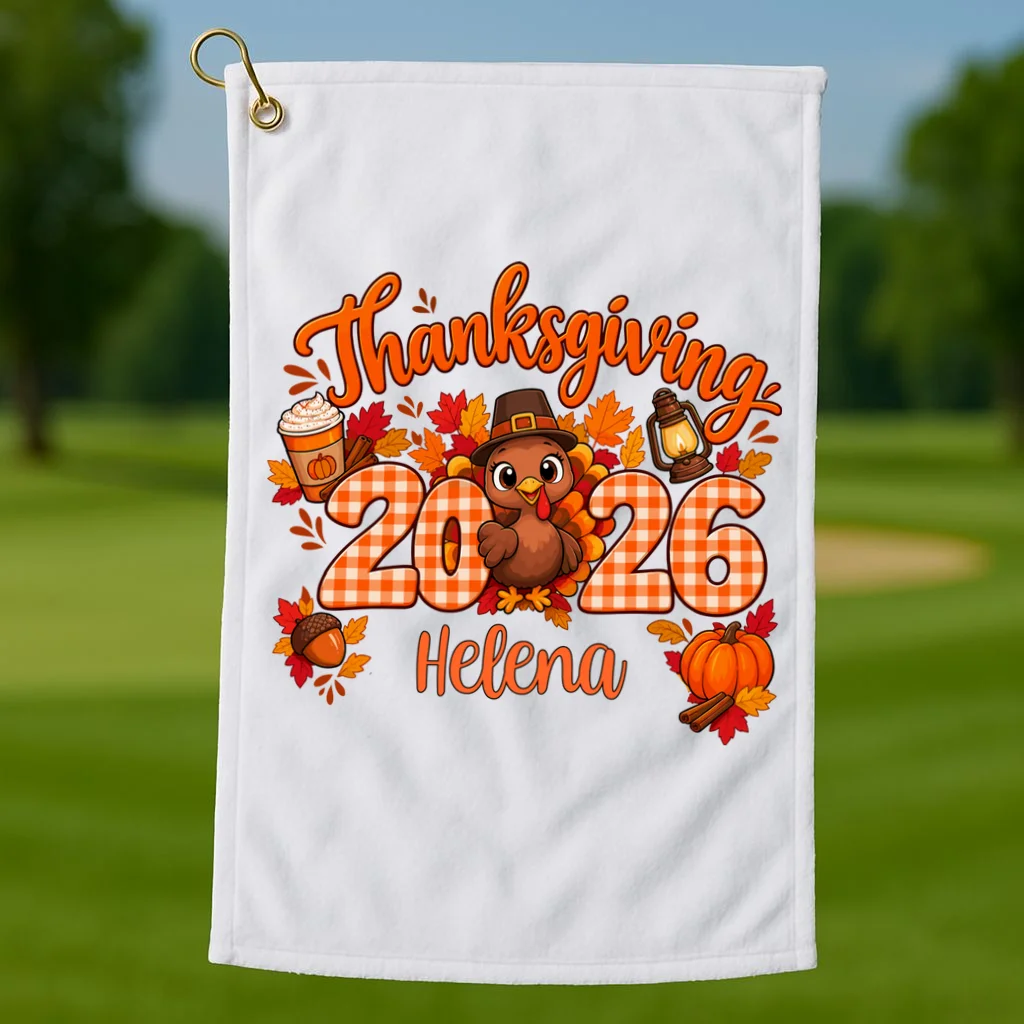 Personalized Turkey Thanksgiving Golf Towel - Front 1