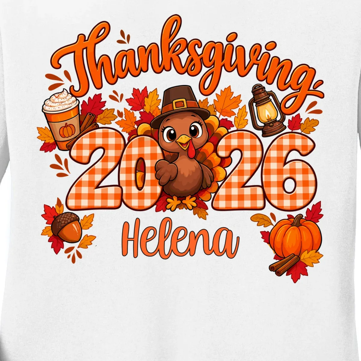 Personalized Turkey Thanksgiving Women's Long Sleeve Shirt - Front - Close-up