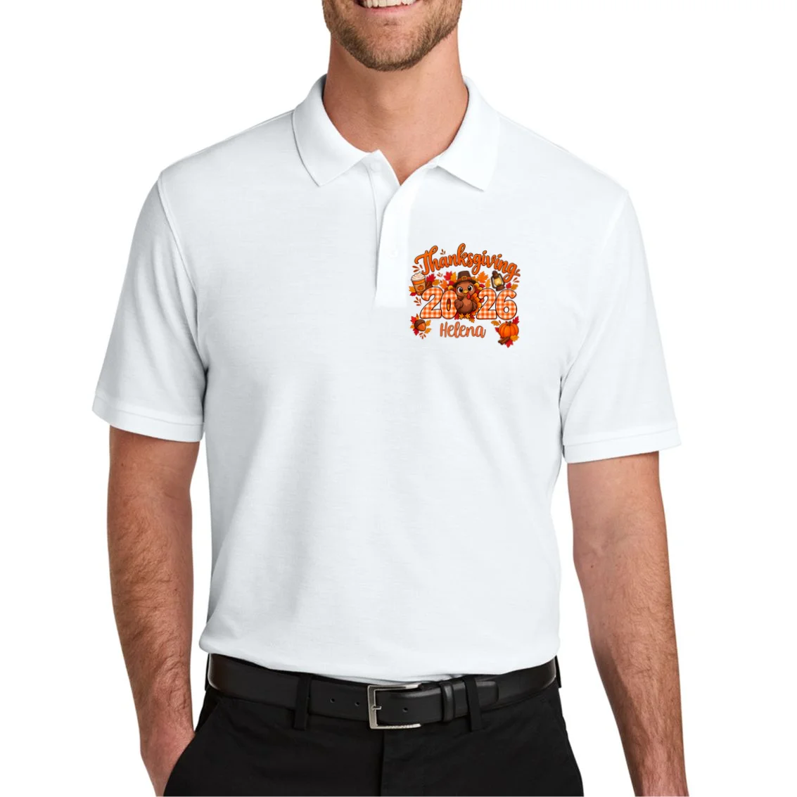 Personalized Turkey Thanksgiving  - Custom Turkey Day Men's Polo - Front 1