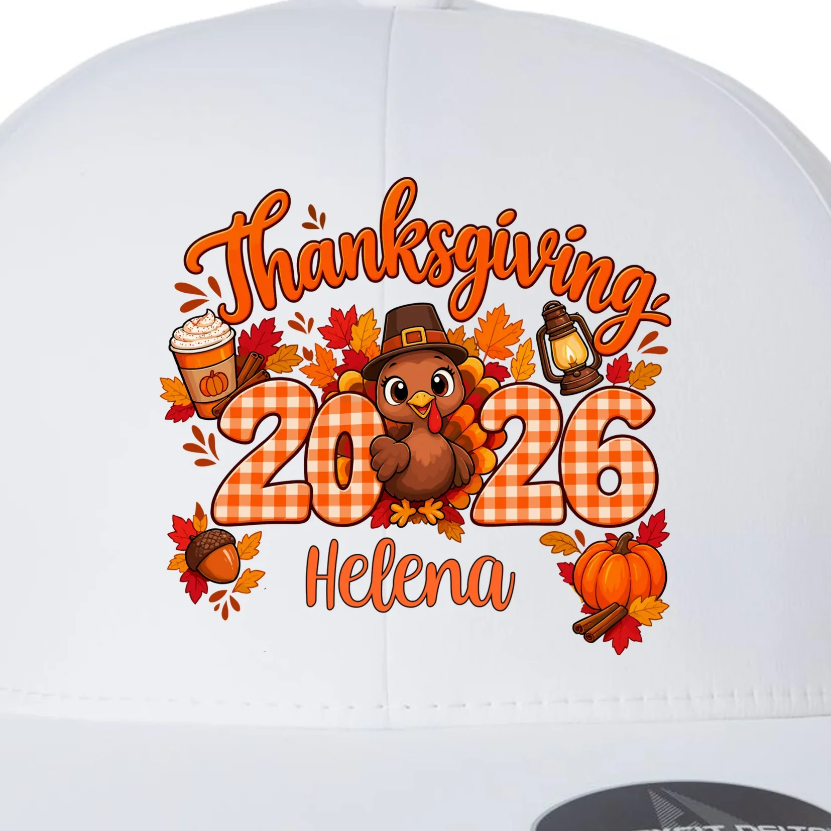 Personalized Turkey Thanksgiving Shirt - Custom Turkey Day Flexfit Men's Snapback Hat - Front - Close-up