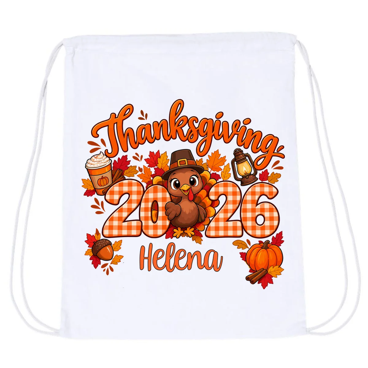 Personalized Turkey Thanksgiving Shirt - Custom Turkey Day Drawstring Bag - Front