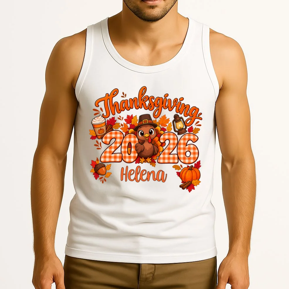 Personalized Turkey Thanksgiving Shirt - Custom Turkey Day Men's Tank Top - Front 2