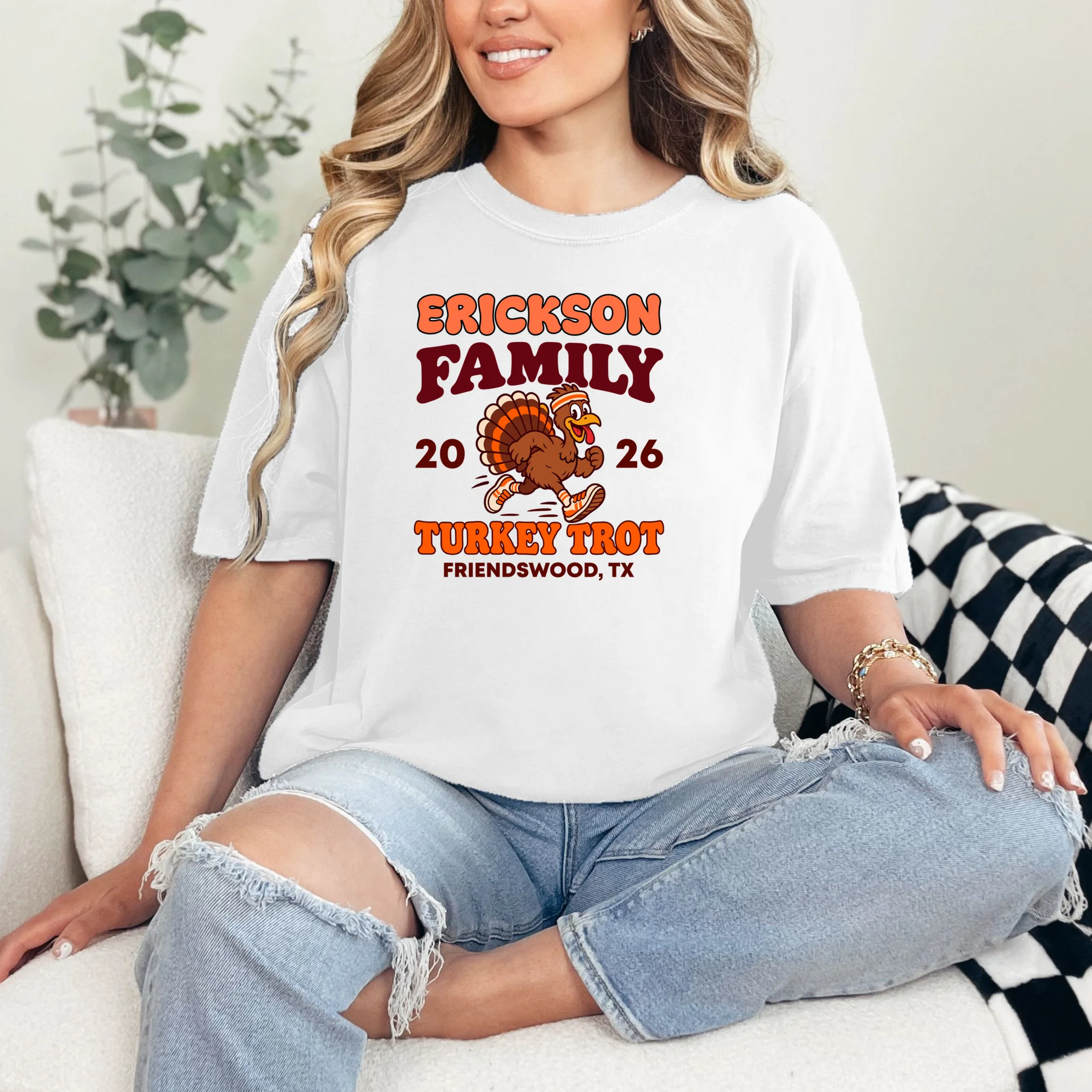 Personalized Turkey Trot Family Name Comfort Colors Unisex T-Shirt - Front 1
