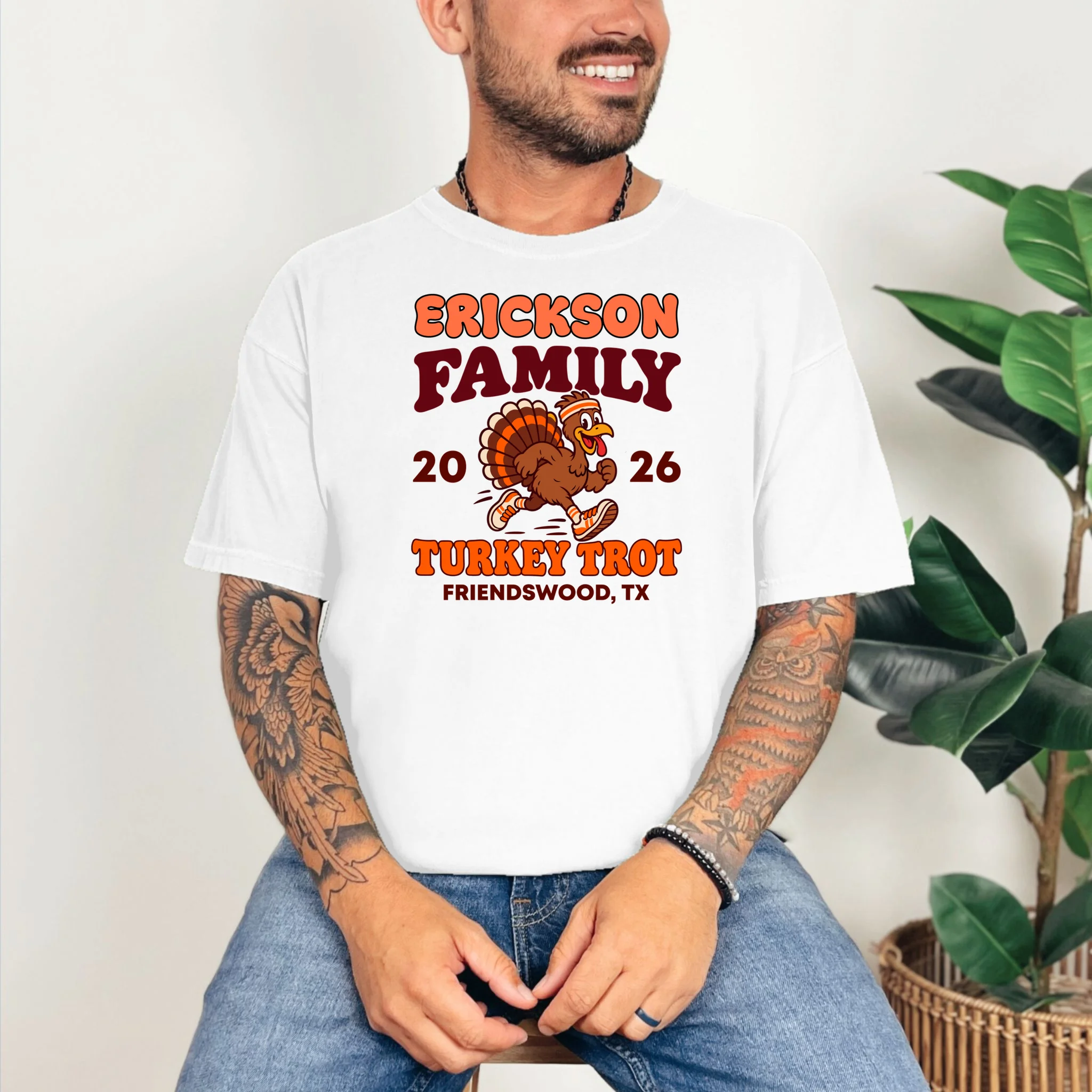 Personalized Turkey Trot Family Name Comfort Colors Unisex T-Shirt - Front 2