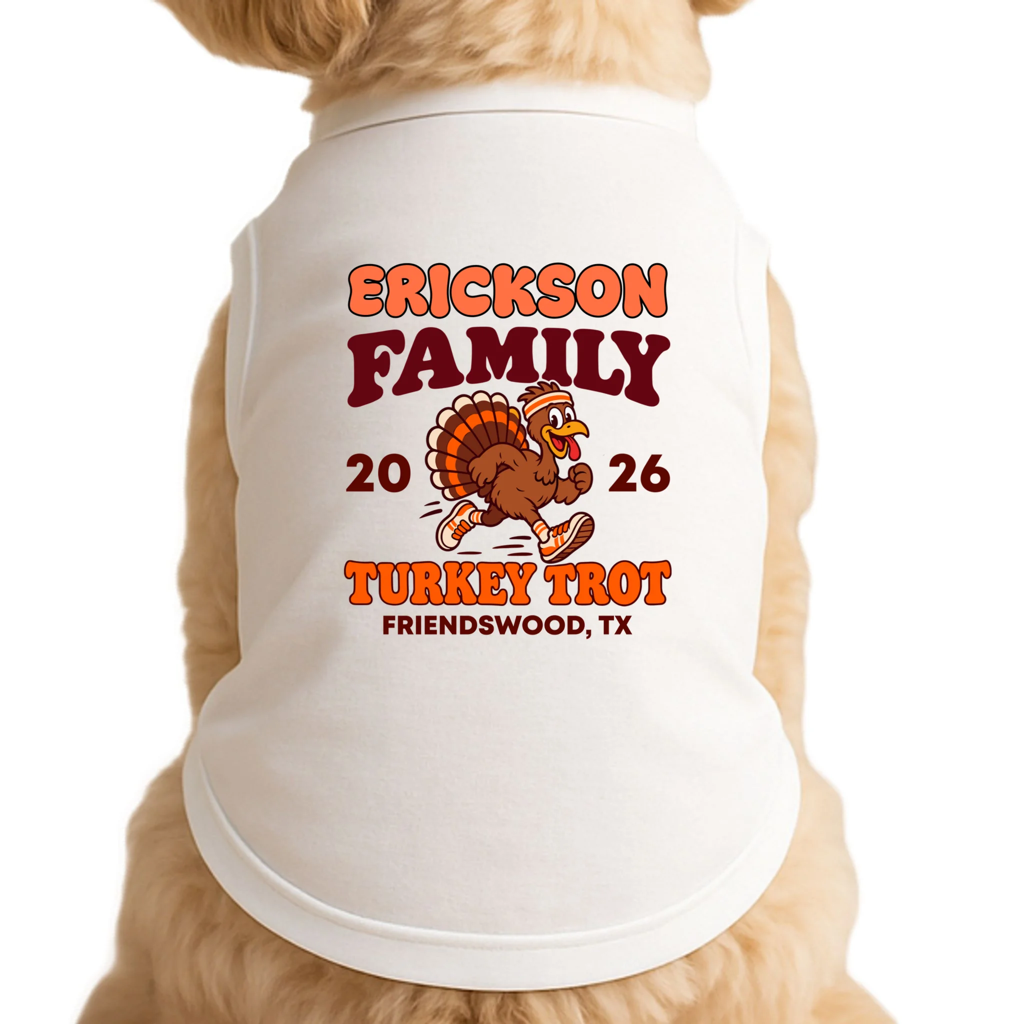 Personalized Turkey Trot Family Name Doggie Tank - Front