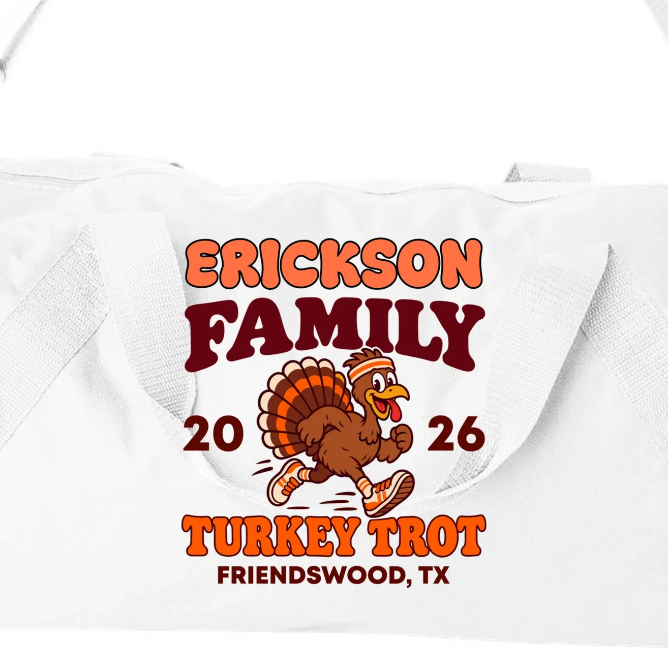 Personalized Turkey Trot Family Name Duffel Bag - Front - Close-up