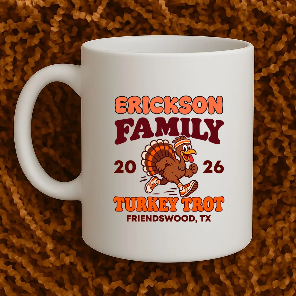 Personalized Turkey Trot Family Name Mug - Front 1