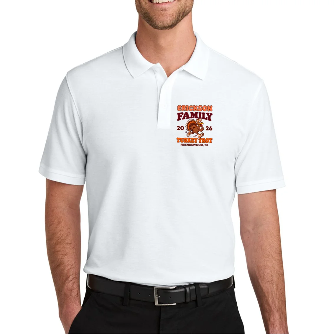 Personalized Turkey Trot Family Name Men's Polo - Front 1