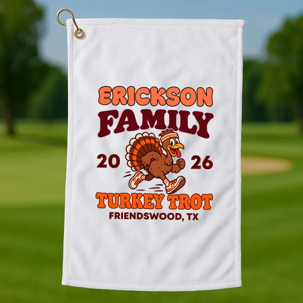 Personalized Turkey Trot Family Name Golf Towel - Front 1