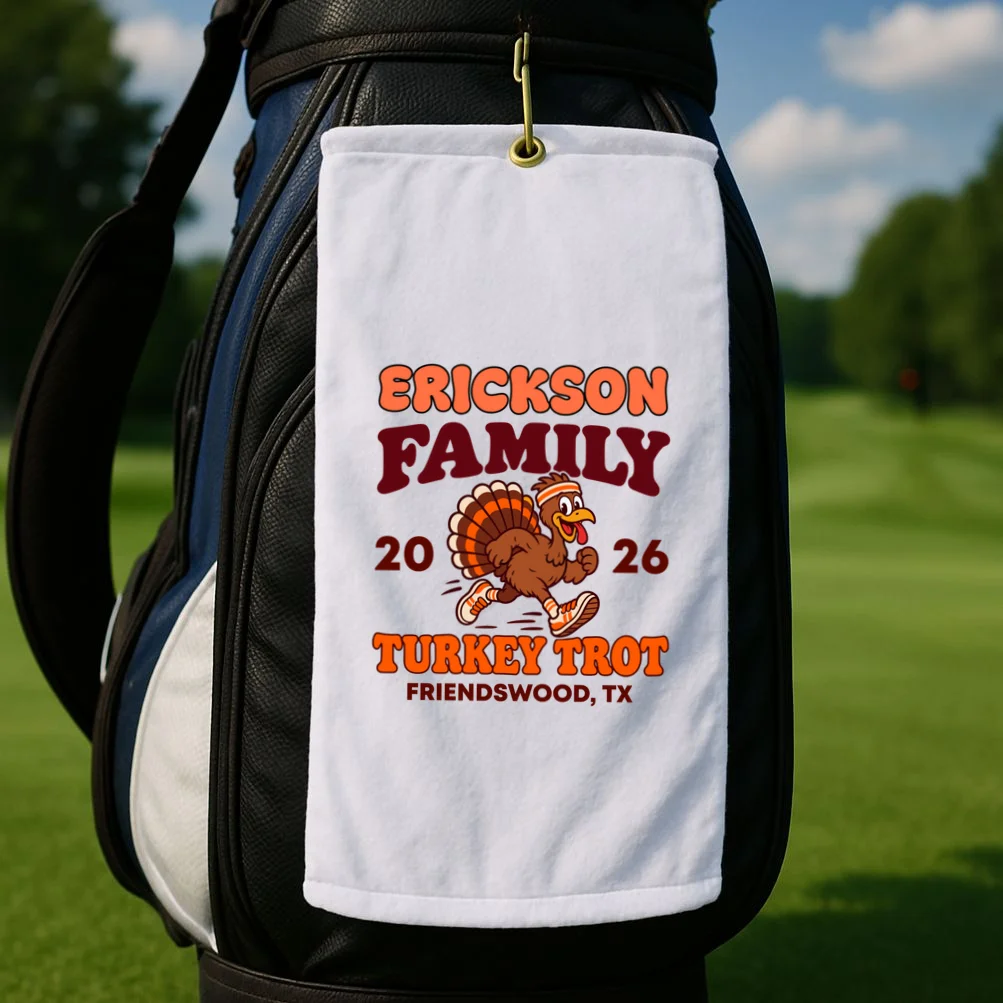 Personalized Turkey Trot Family Name Golf Towel - Front 2