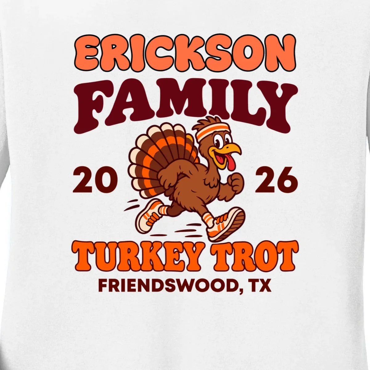 Personalized Turkey Trot Family Name Women's Long Sleeve Shirt - Front - Close-up