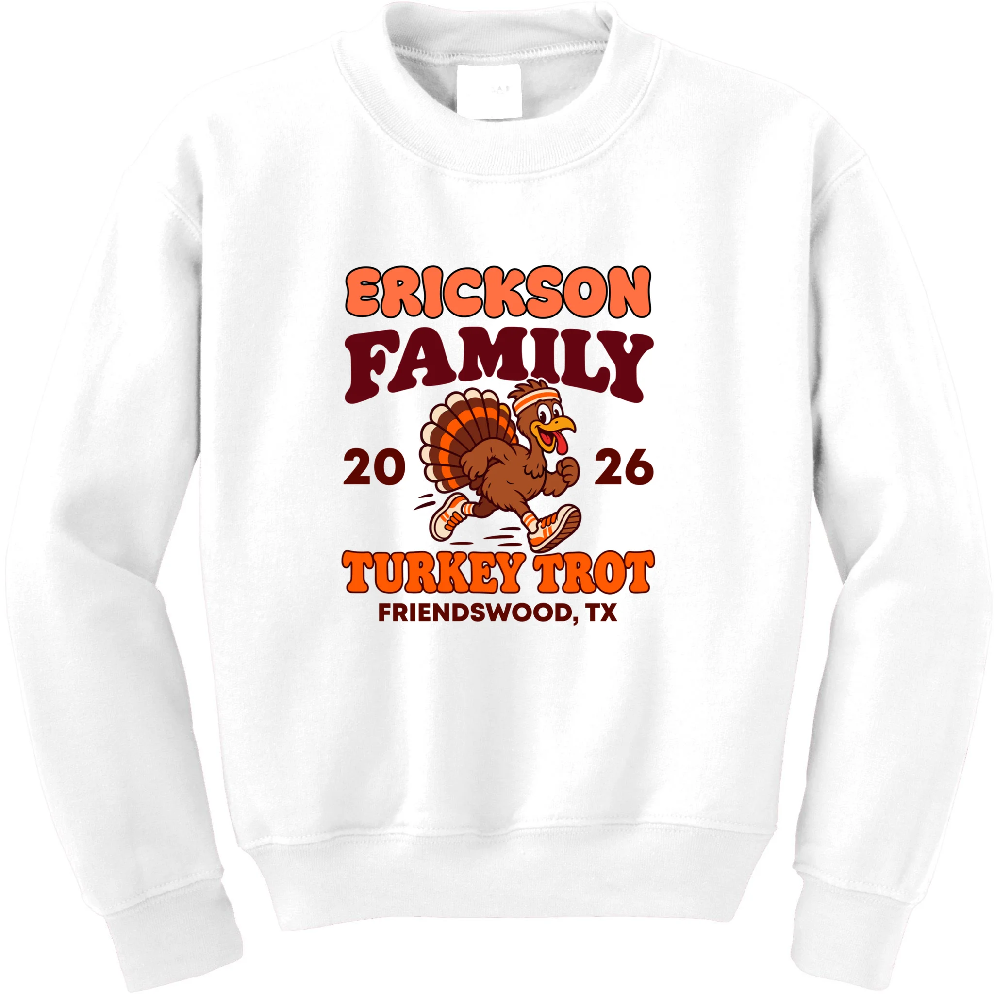 Personalized Turkey Trot Family Name Kids Sweatshirt - Front
