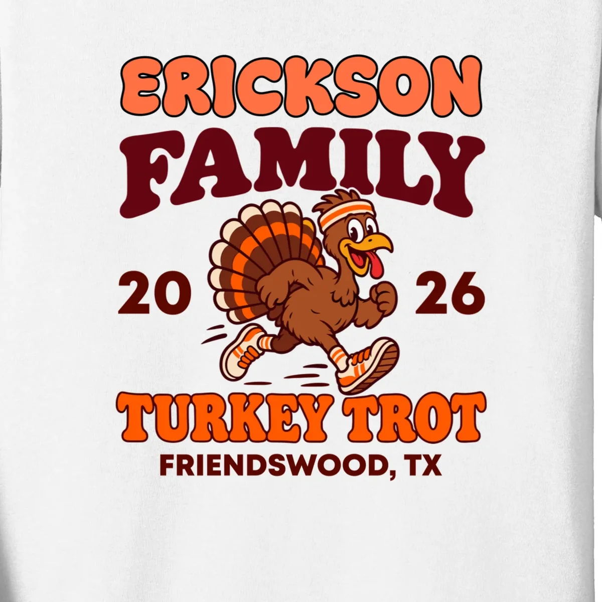 Personalized Turkey Trot Family Name Kids Long Sleeve Shirt - Front - Close-up