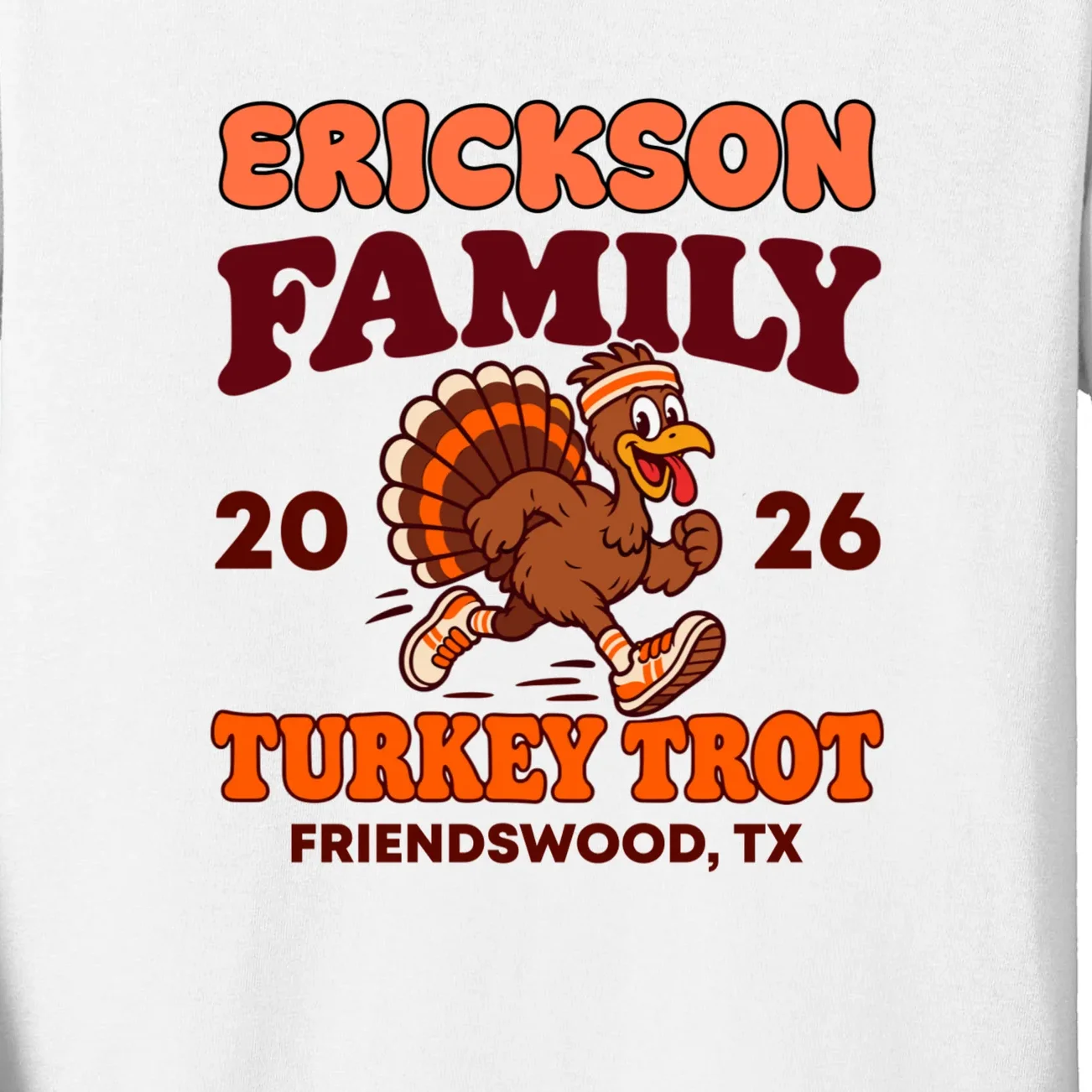 Personalized Turkey Trot Family Name Kids Long Sleeve Shirt - Front - Close-up