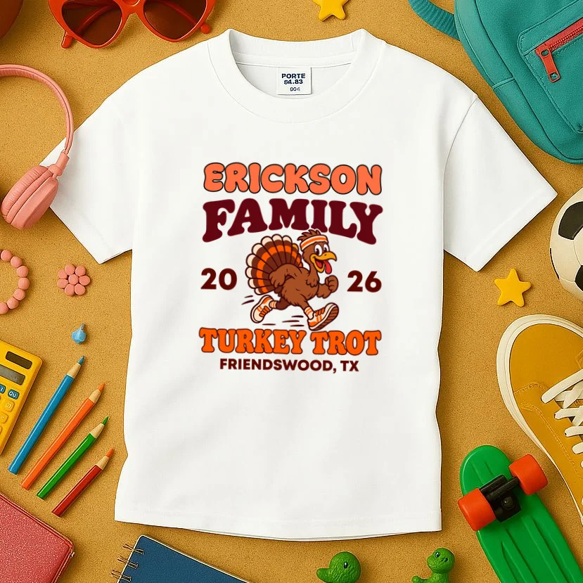 Personalized Turkey Trot Family Name Kids T-Shirt - Front 2