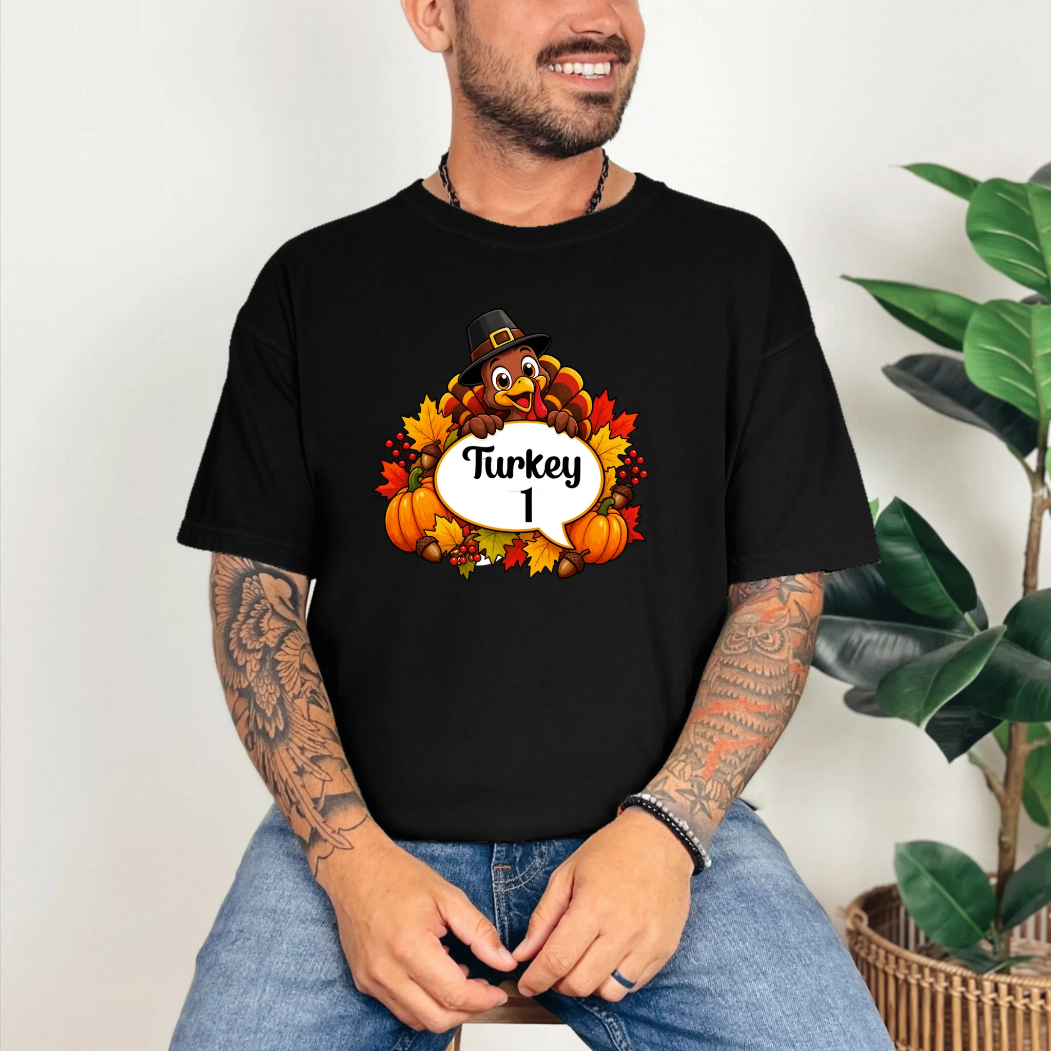 Personalized Thanksgiving Turkey Shirt – Custom Name Fall Design Comfort Colors Unisex T-Shirt - Front 2