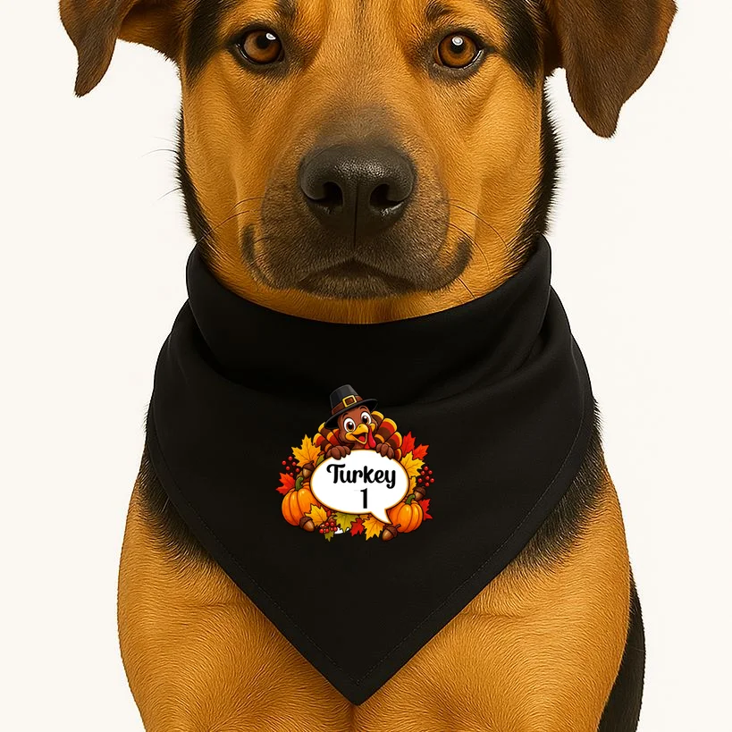 Personalized Thanksgiving Turkey Shirt – Custom Name Fall Design Dog Bandana - Front 1