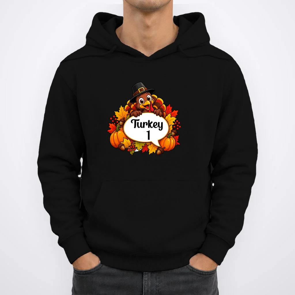Personalized Thanksgiving Turkey Shirt – Custom Name Fall Design Men's Hoodie - Front 1