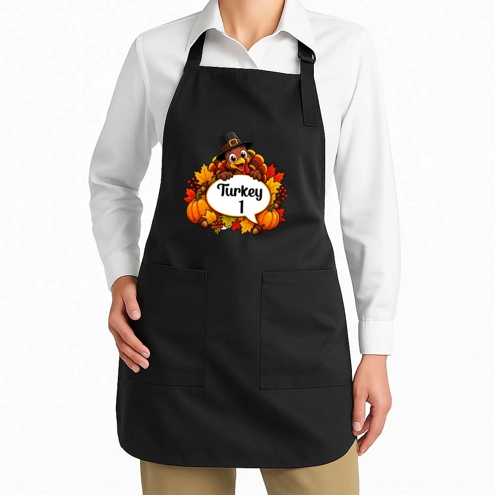 Personalized Thanksgiving Turkey Shirt – Custom Name Fall Design Apron - Front 1