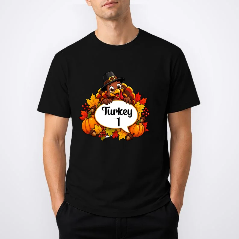 Personalized Thanksgiving Turkey Shirt – Custom Name Fall Design Men's T-Shirt - Front 1