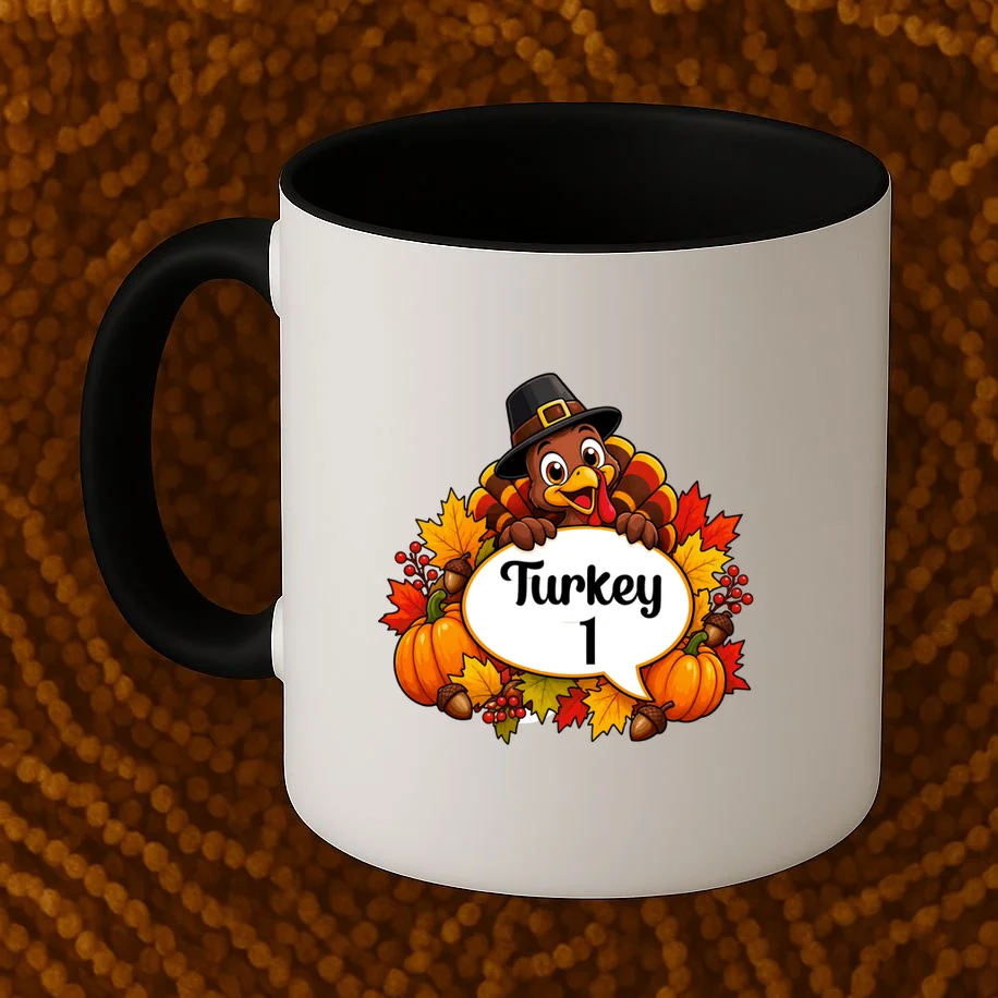 Personalized Thanksgiving Turkey Shirt – Custom Name Fall Design Mug - Front 1