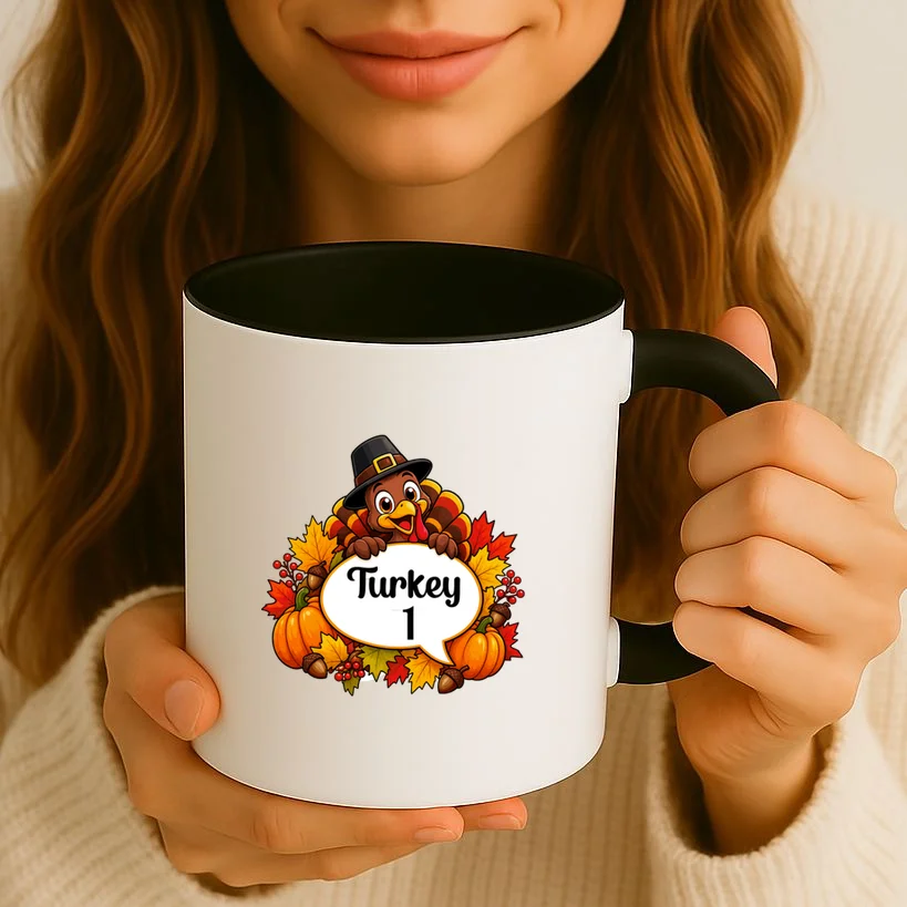 Personalized Thanksgiving Turkey Shirt – Custom Name Fall Design Mug - Front 2