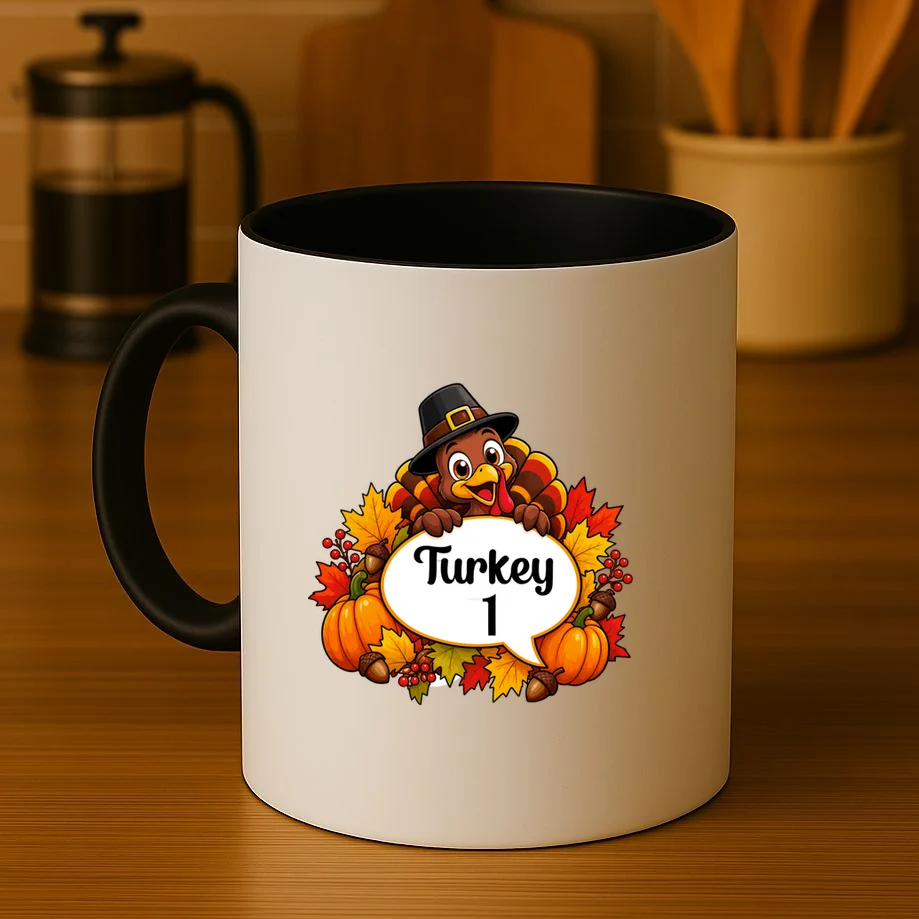 Personalized Thanksgiving Turkey Shirt – Custom Name Fall Design Mug - Front 3