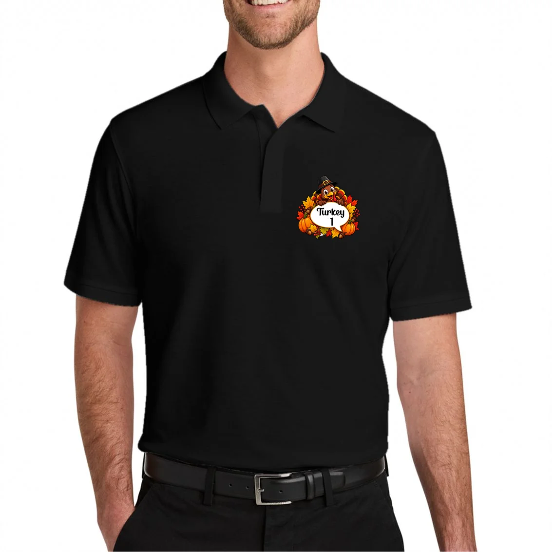 Personalized Thanksgiving Turkey Shirt – Custom Name Fall Design Men's Polo - Front 1
