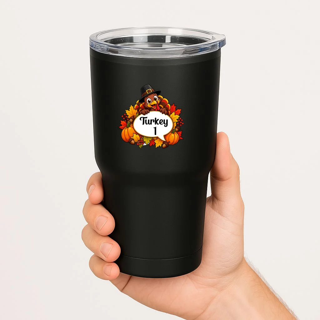Personalized Thanksgiving Turkey Shirt – Custom Name Fall Design 20oz Tumbler - Front 1