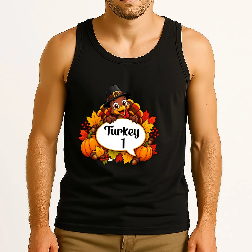 Personalized Thanksgiving Turkey Shirt – Custom Name Fall Design Men's Tank Top - Front 2