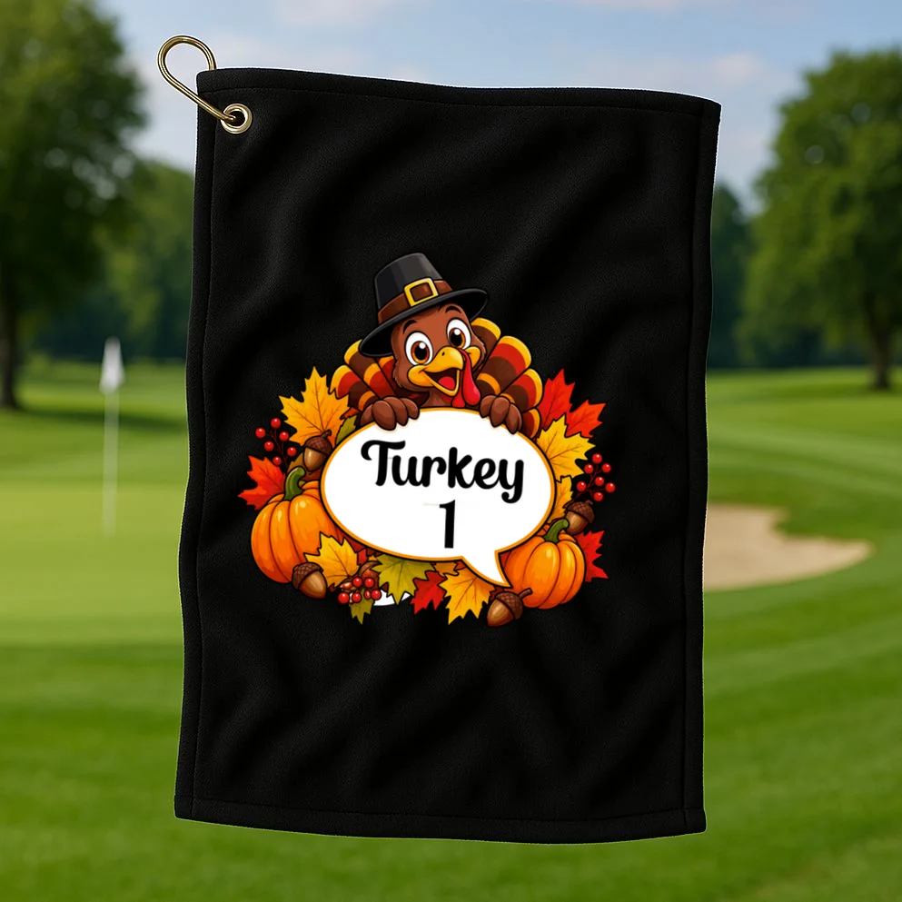 Personalized Thanksgiving Turkey Shirt – Custom Name Fall Design Golf Towel - Front 1