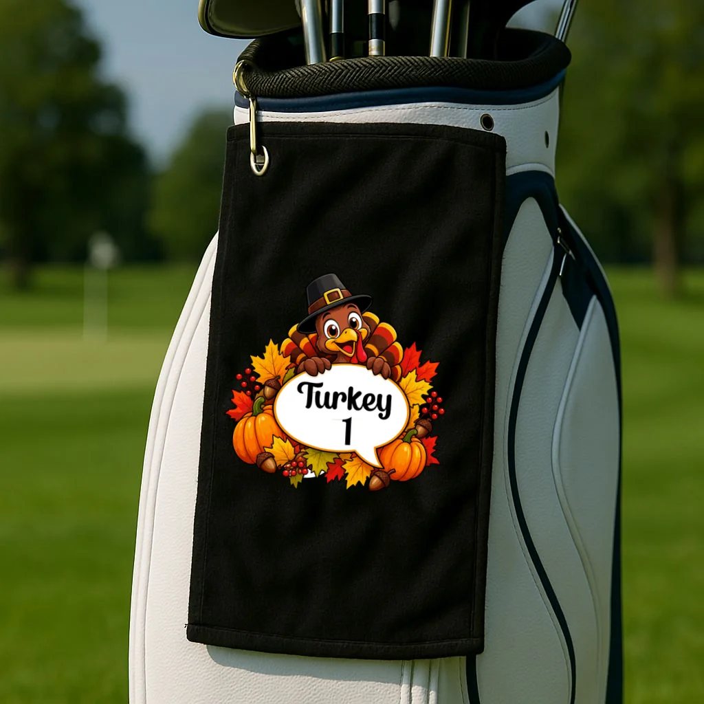 Personalized Thanksgiving Turkey Shirt – Custom Name Fall Design Golf Towel - Front 2