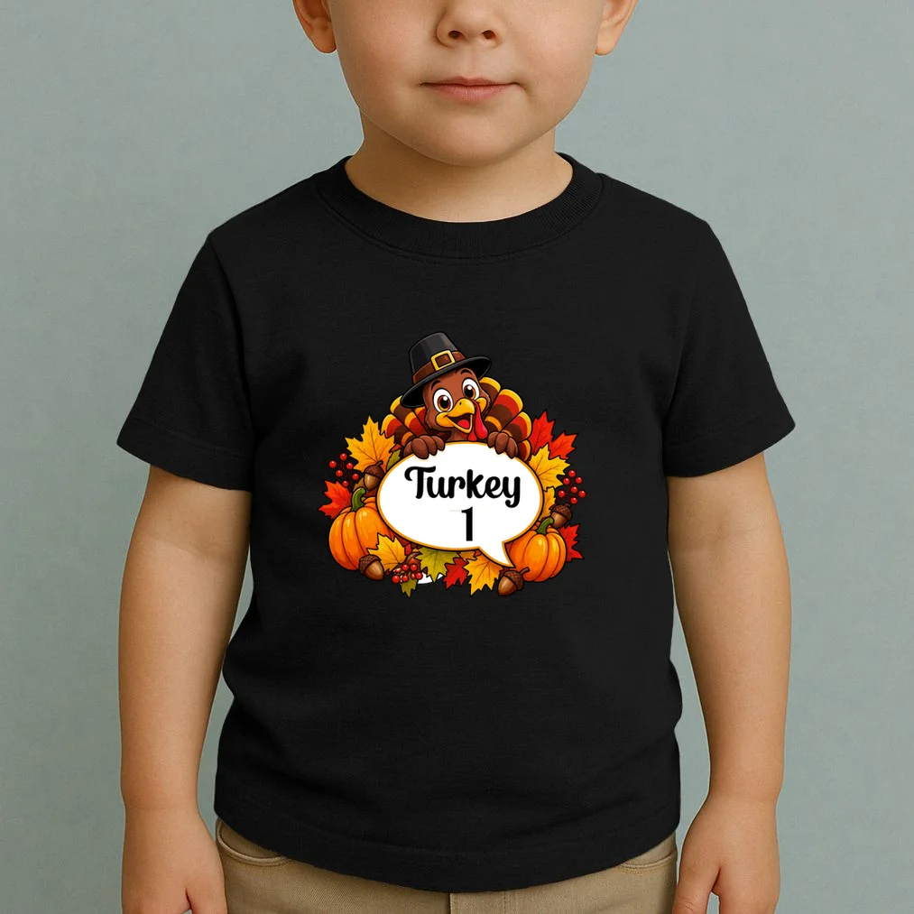 Personalized Thanksgiving Turkey Shirt – Custom Name Fall Design Toddler T-Shirt - Front 1