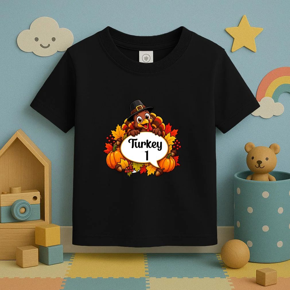 Personalized Thanksgiving Turkey Shirt – Custom Name Fall Design Toddler T-Shirt - Front 2