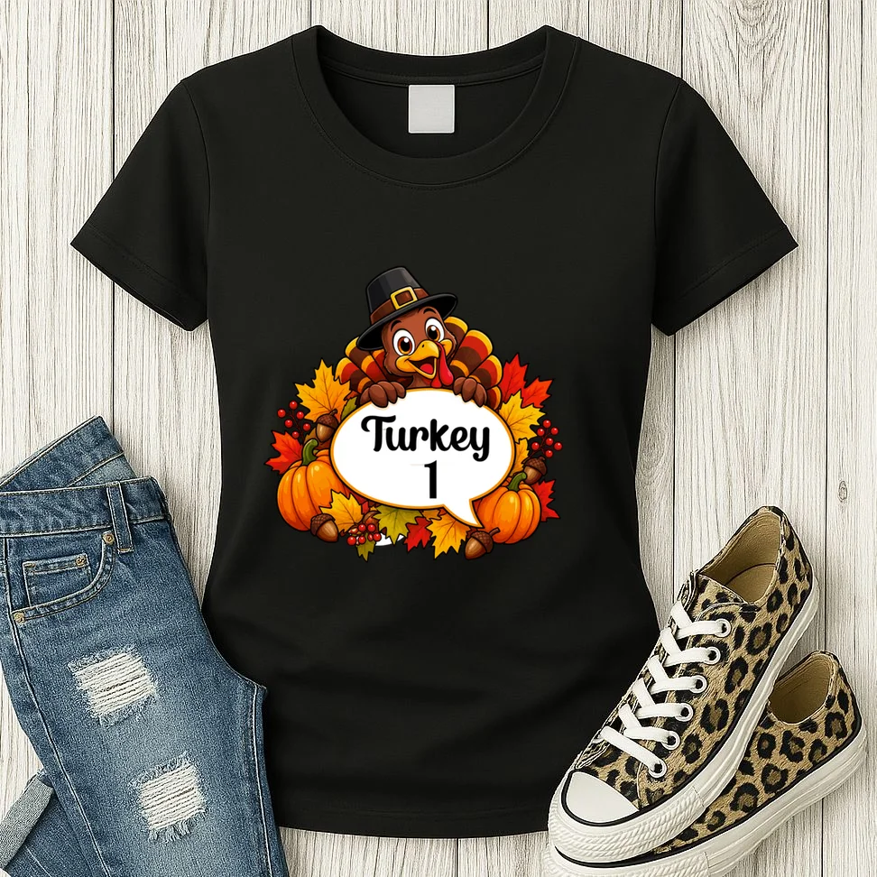 Personalized Thanksgiving Turkey Shirt – Custom Name Fall Design Women's T-Shirt - Front 2