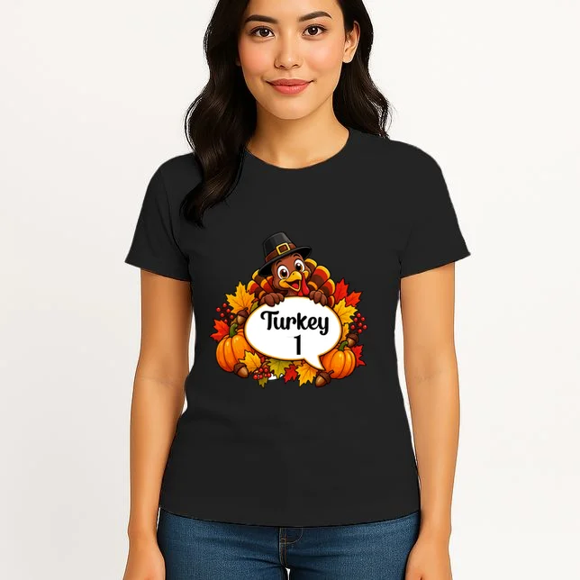 Personalized Thanksgiving Turkey Shirt – Custom Name Fall Design Women's T-Shirt - Front 3