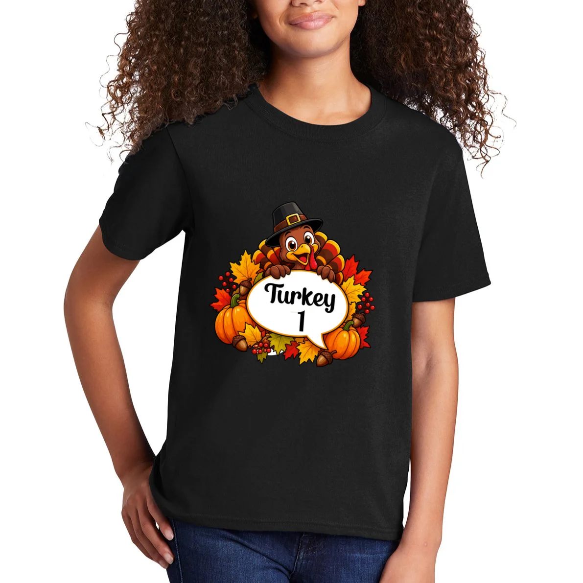 Personalized Thanksgiving Turkey Shirt – Custom Name Fall Design Kids T-Shirt - Front 1